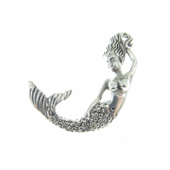Solid 925 Sterling Silver 3D Relaxing Nude Mermaid Slide Pendant, Sea Goddess - Picture 4 of 9